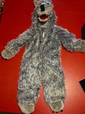 Gray Wolf Plush Kids Costume Hooded One-Piece